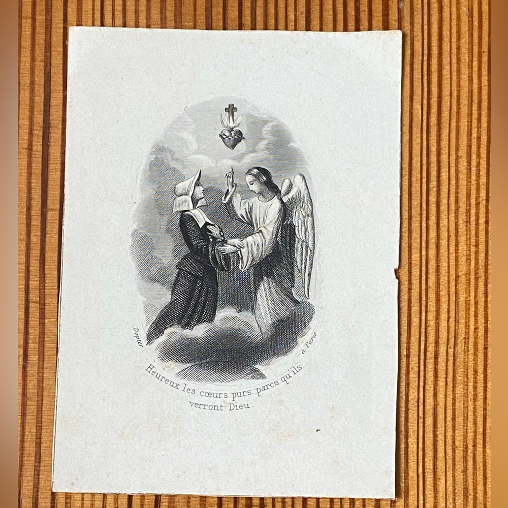 Antique Catholic Holy Prayer Card/Image St. Louise de Marillac and Angel Paris